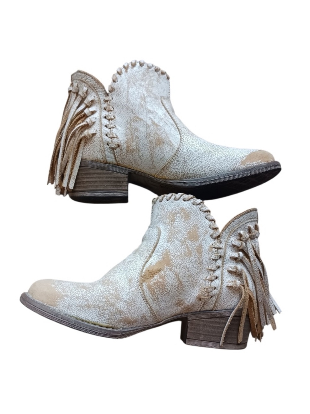 Circle G by Corral Fringe Distressed Leather Ankle Booties size 8 - fits small